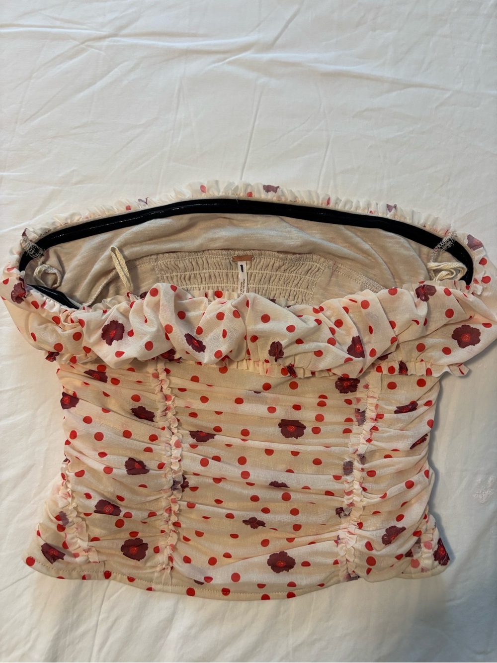Free people Cream Strapless Tube Top with Red Polka & Floral Accents